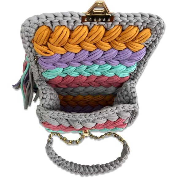 Women's Multi Crochet Handmade Small Evening Formal Flap Crossbody Clutch Bag - Picture 6 of 6